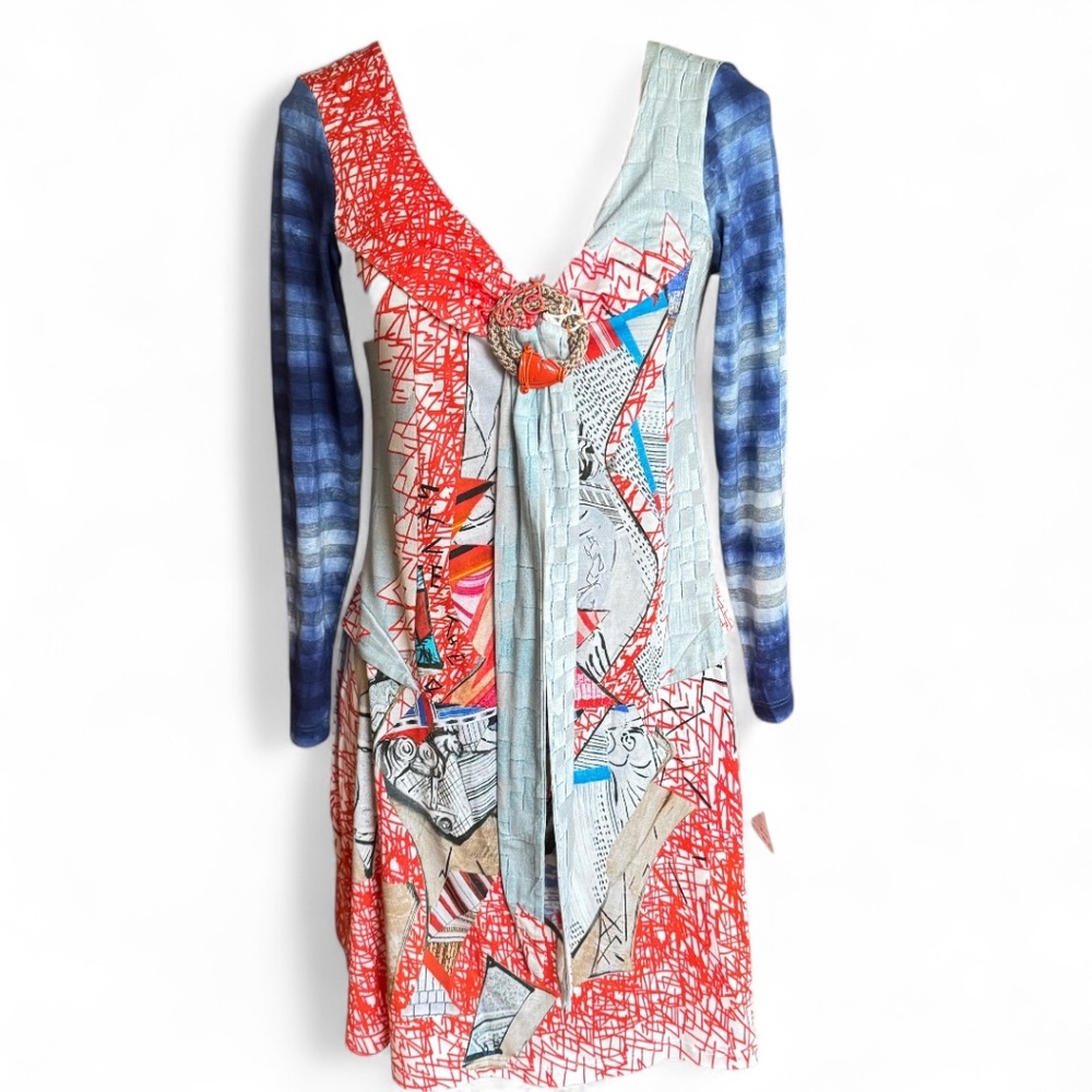 SAVE THE QUEEN art patchwork tunic dress multicolor size XL (small fit)